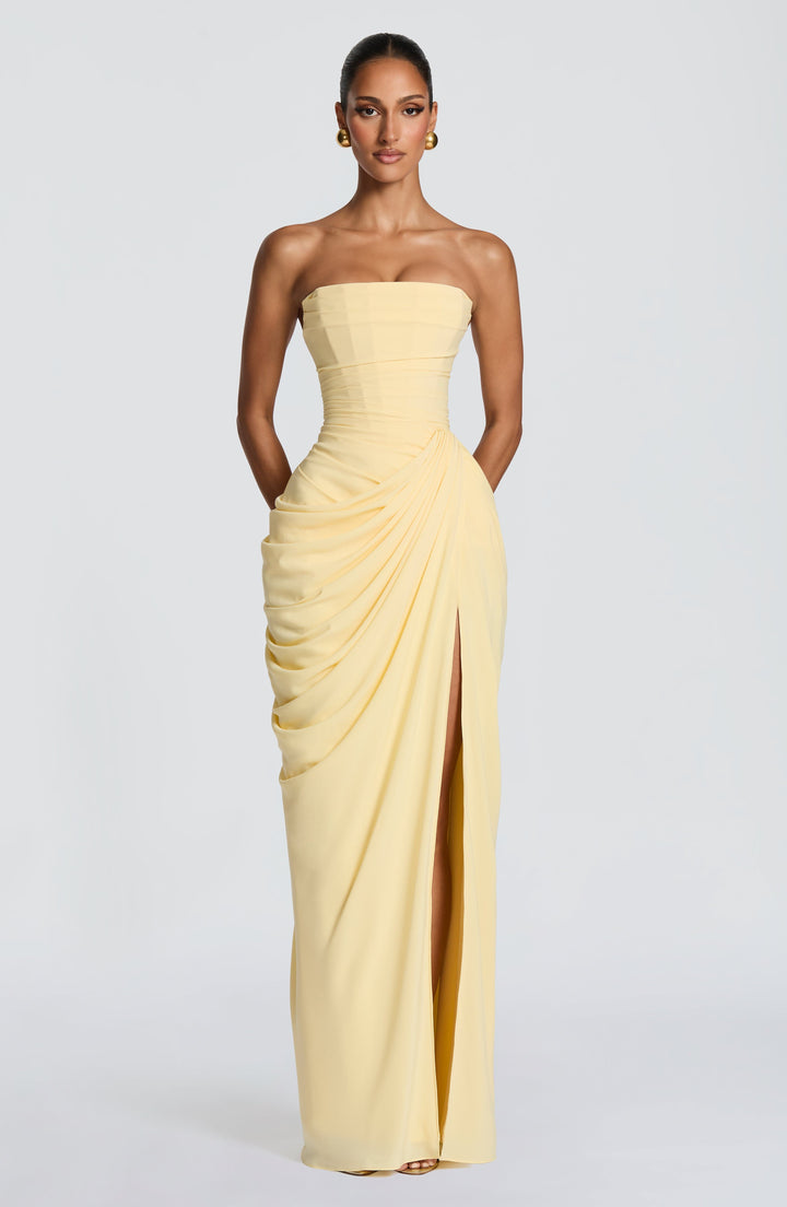 Olivia | Damen-Maxikleid mit Schnürung und seitlichem Schlitz