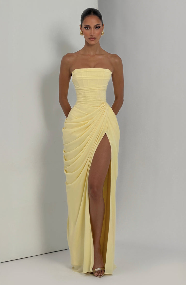 Olivia | Damen-Maxikleid mit Schnürung und seitlichem Schlitz