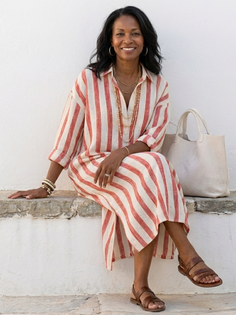 Naomi | Long-sleeved striped midi shirt dress