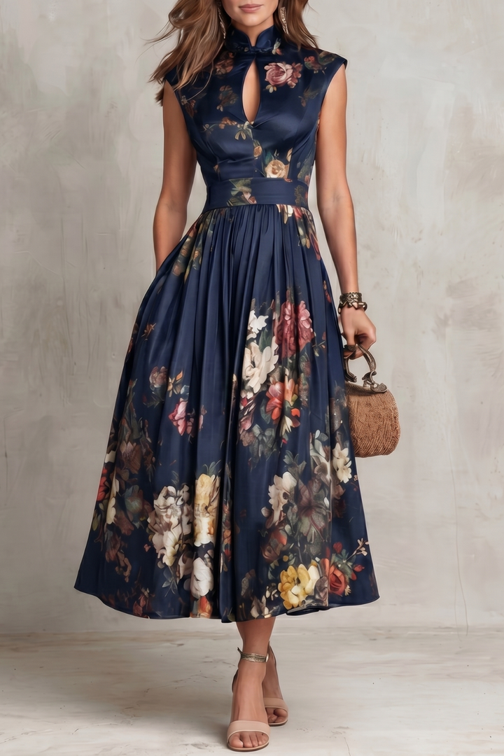 Noirelle | Damen Ärmelloses Blumenkleid Midi