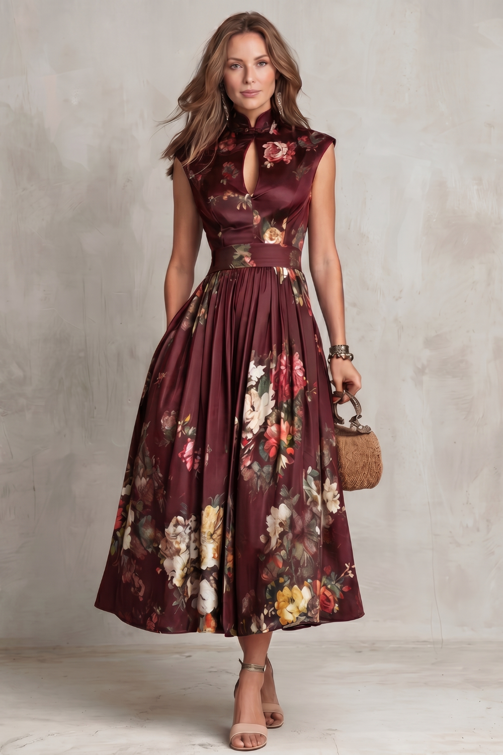Noirelle | Damen Ärmelloses Blumenkleid Midi