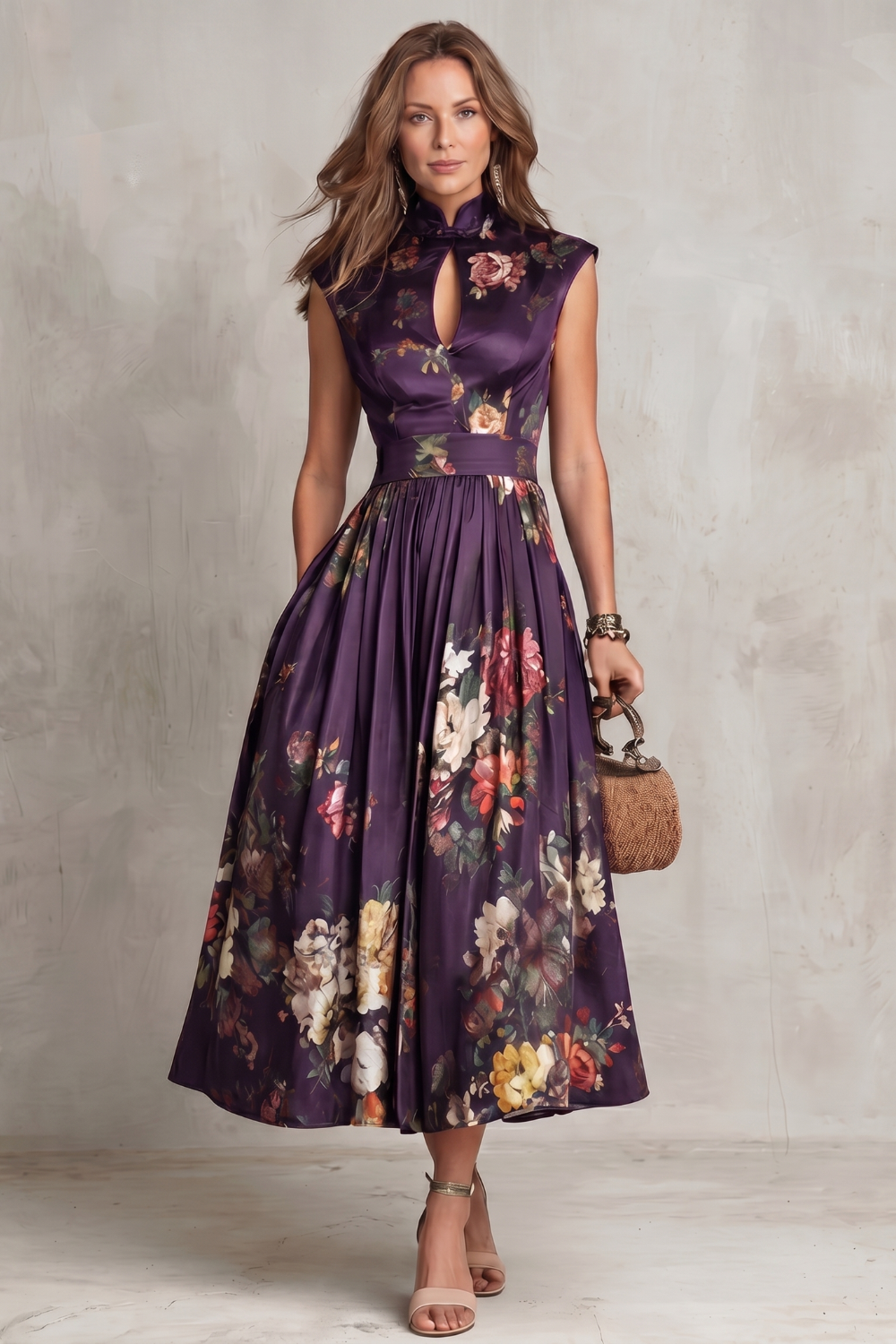 Noirelle | Damen Ärmelloses Blumenkleid Midi