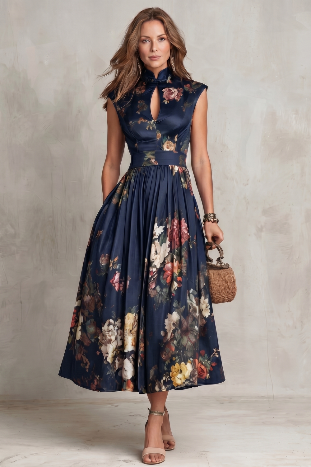 Noirelle | Damen Ärmelloses Blumenkleid Midi