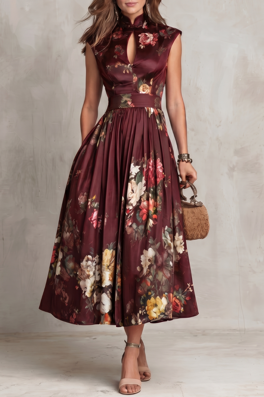 Noirelle | Damen Ärmelloses Blumenkleid Midi