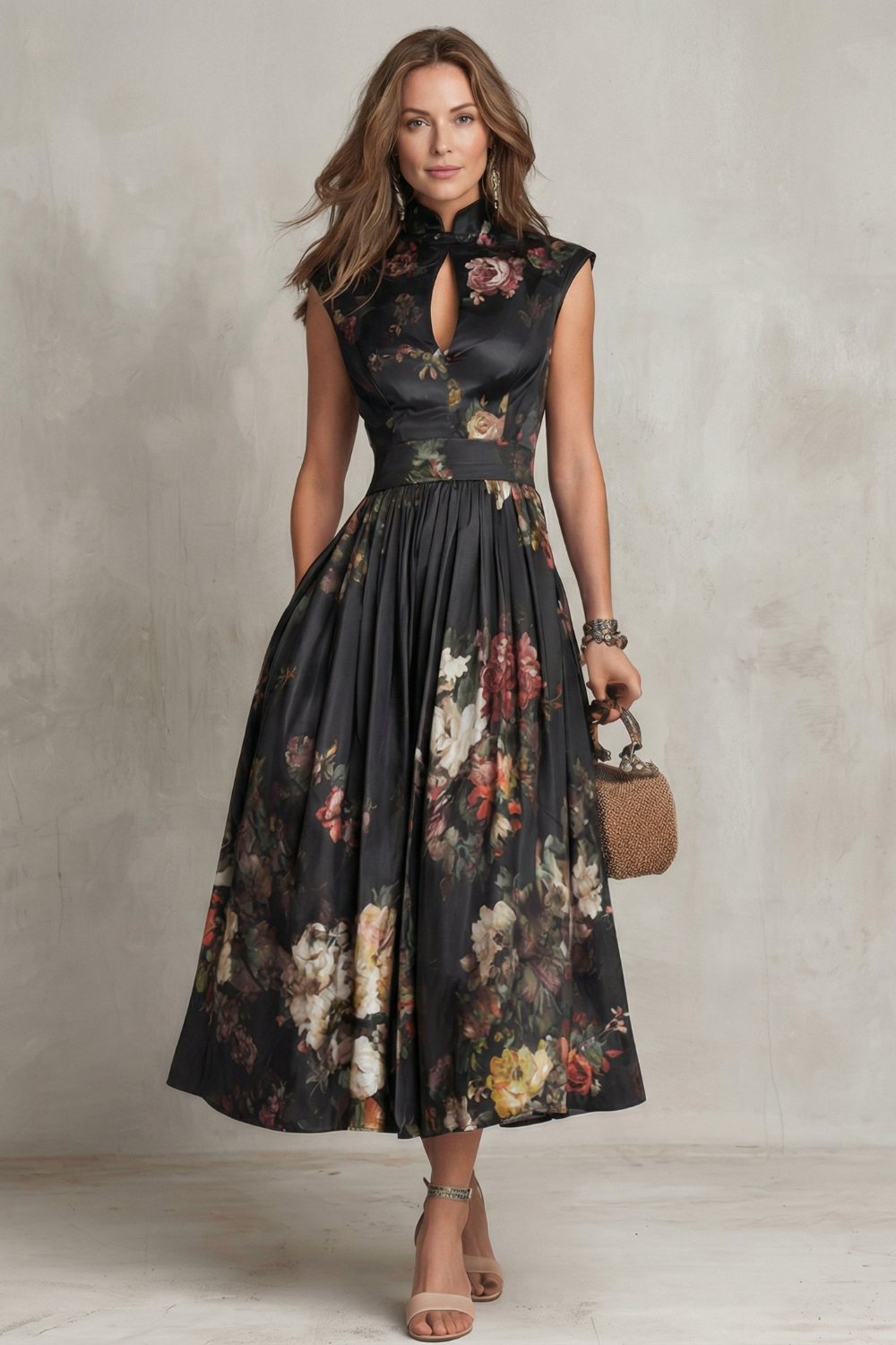 Noirelle | Damen Ärmelloses Blumenkleid Midi
