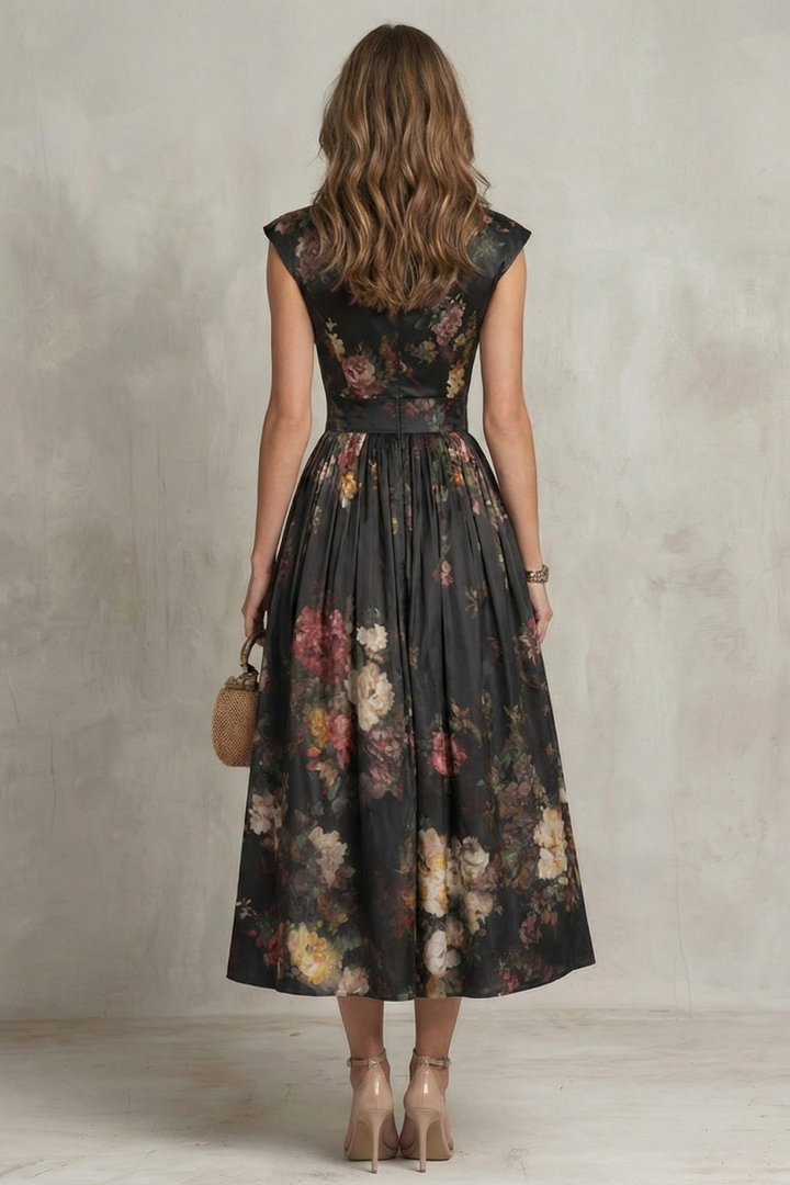 Noirelle | Damen Ärmelloses Blumenkleid Midi