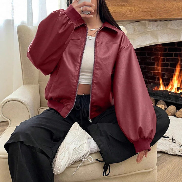 Women's bomber jacket with a classic collar and full-length zipper