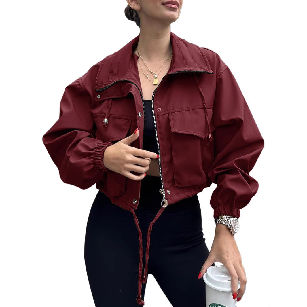 Women's cropped jacket with drawstring and elastic cuffs