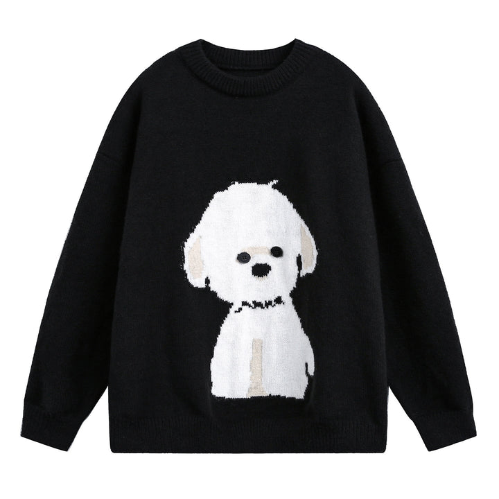 Women's oversized crew-neck sweater with dog design
