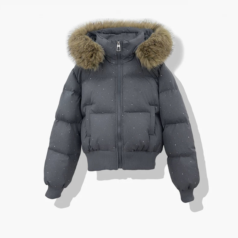 Women’s short quilted jacket with detachable hood
