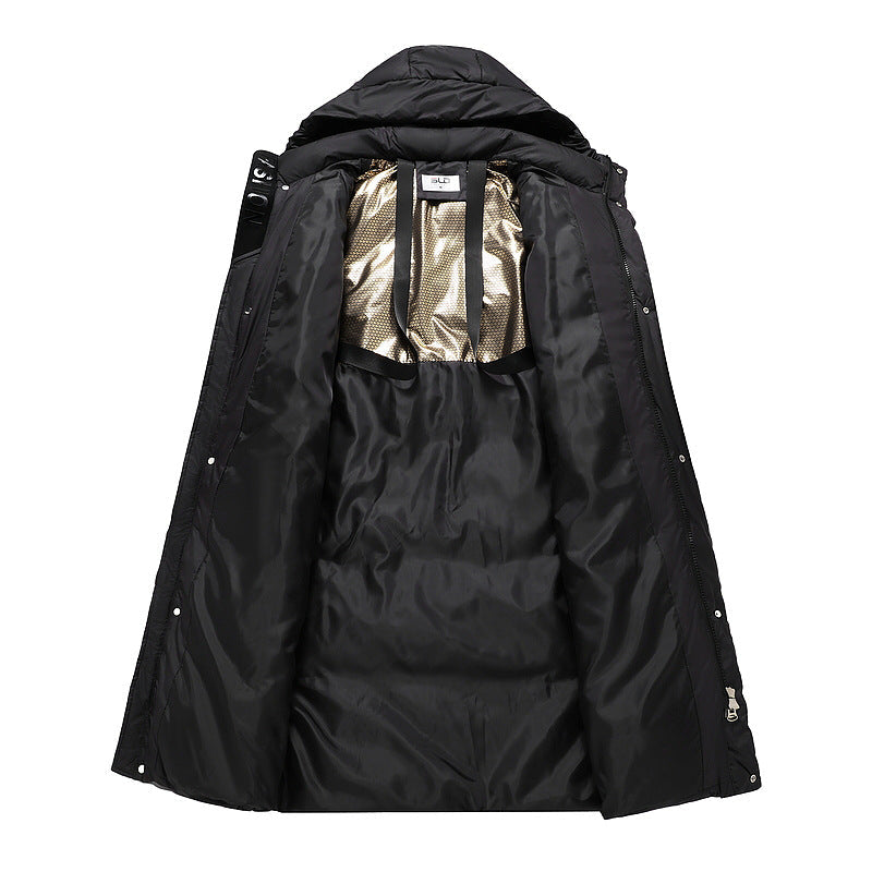 Women’s extra-long quilted thermal parka with hood and ribbed cuffs