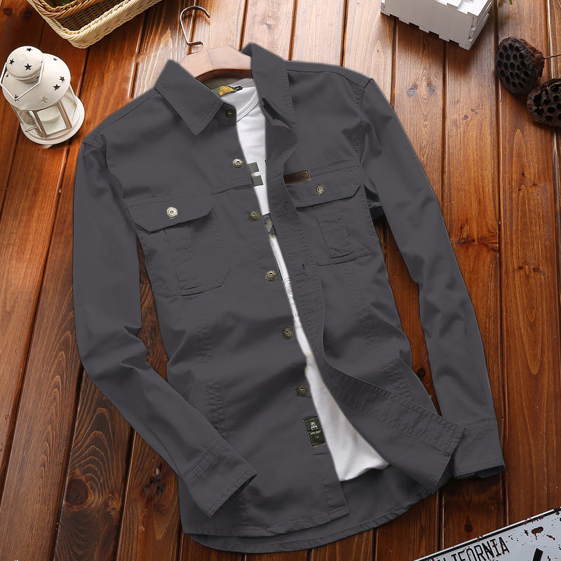 Men’s canvas overshirt with flap chest pockets and reinforced seams