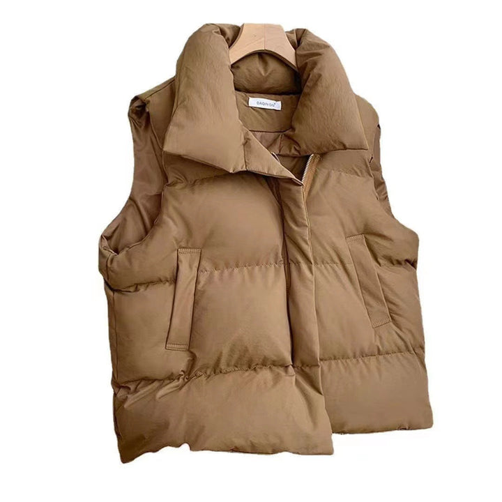 Women's padded quilted vest with shawl collar and adjustable drawstring hem