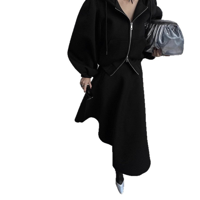 Women's sweatshirt set with balloon sleeves and a flared midi skirt