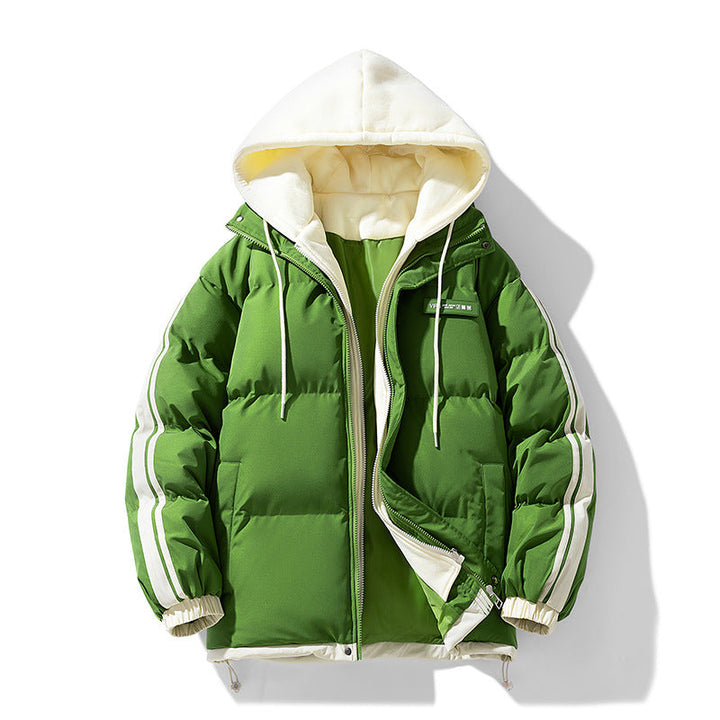Men’s padded parka with an integrated hoodie and two-way zipper