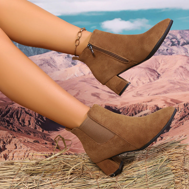 Women’s ankle boots with block heels and a zipper