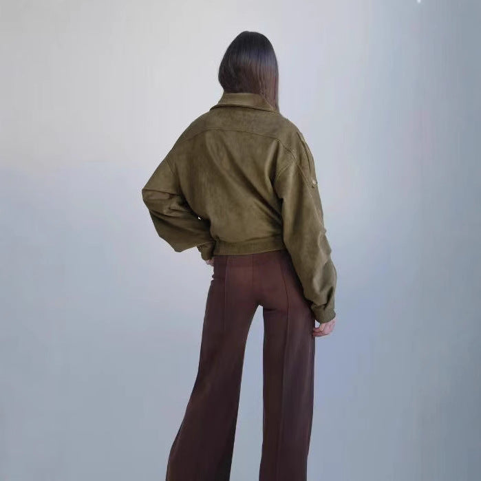 Women's cropped jacket with an asymmetrical zipper and a fitted cut