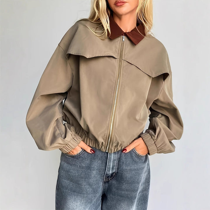 Women's bomber jacket with collar and ribbed cuffs
