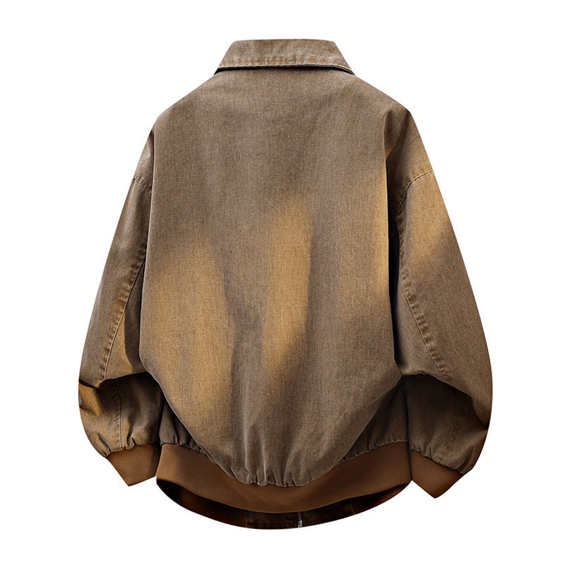 Men’s oversized casual bomber jacket with a zipper and stand-up collar