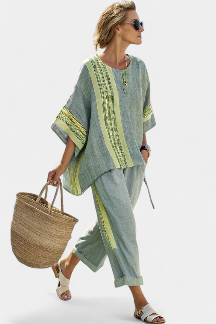 Daniela - top elegant lavender and mustard yellow striped trousers