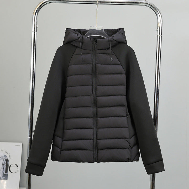 Women’s Lightweight Hybrid Quilted Jacket with Hood and Stretch Sleeve Panels