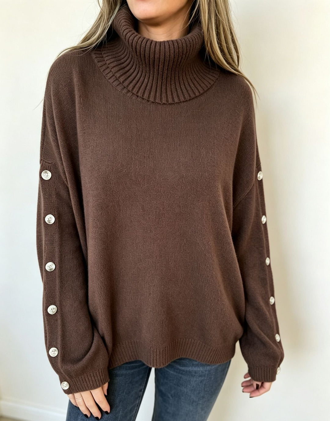Mara | Women's Oversized Long-Sleeve Turtleneck Sweater with Buttons
