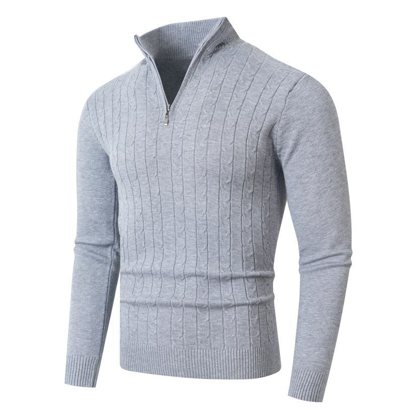 Men's cable-knit sweater with stand-up collar