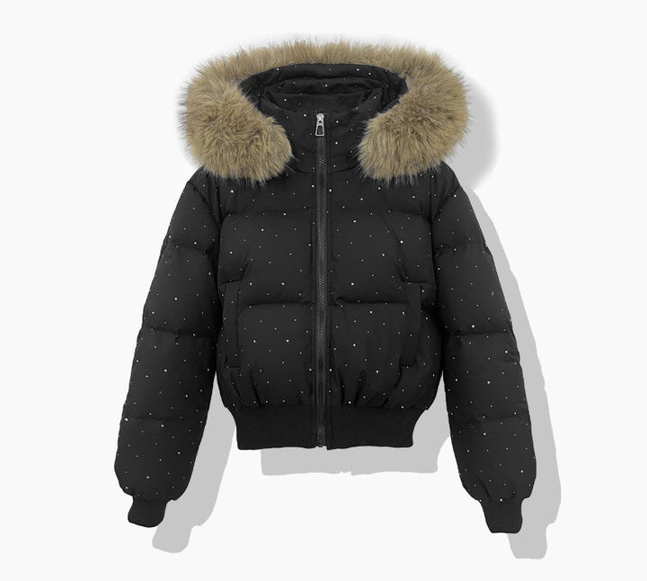 Women’s short quilted jacket with detachable hood