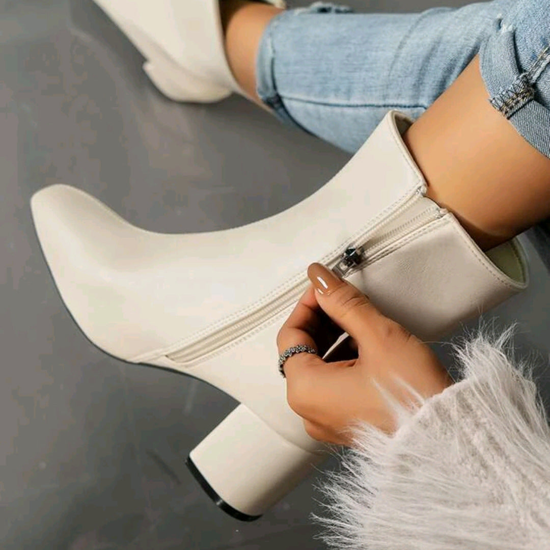 Women's ankle boots with block heels and zippers