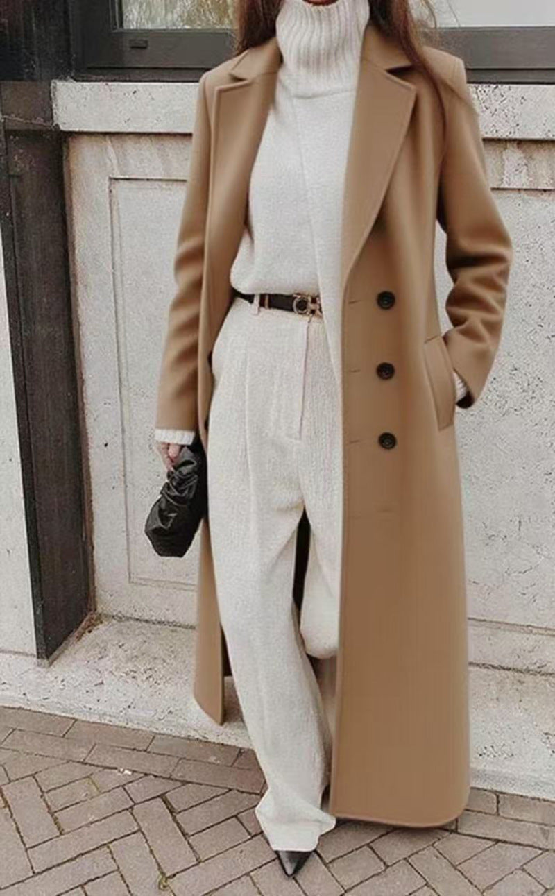 Women's longline long-sleeve coat with pockets