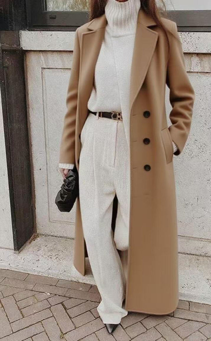 Women's longline long-sleeve coat with pockets