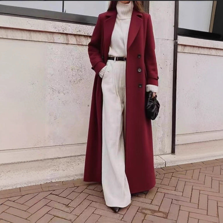 Women's longline long-sleeve coat with pockets