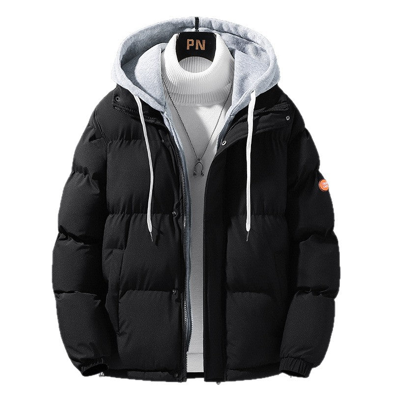Men’s padded quilted jacket with hood and two-way zipper