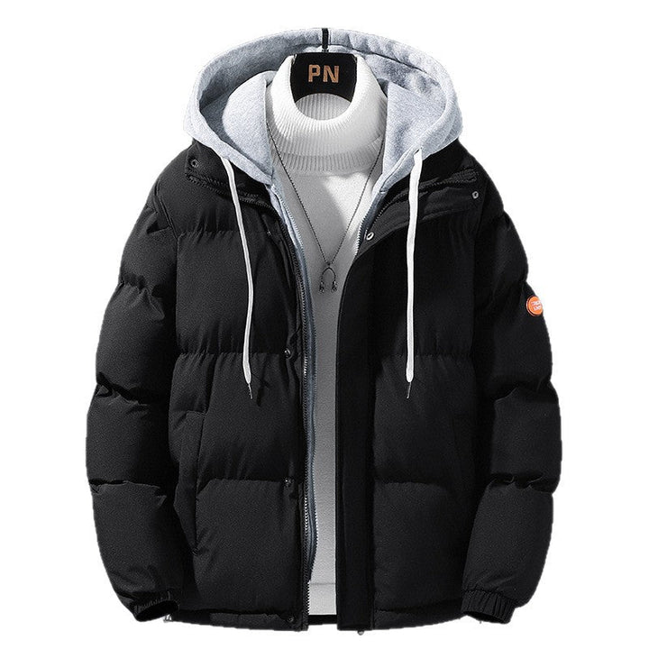 Men’s padded quilted jacket with hood and two-way zipper