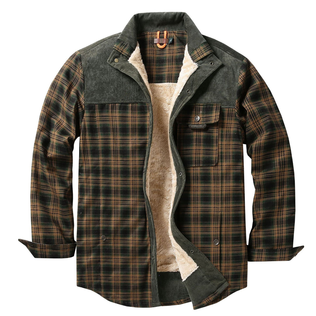 Men's shirt jacket with plaid pattern and pockets