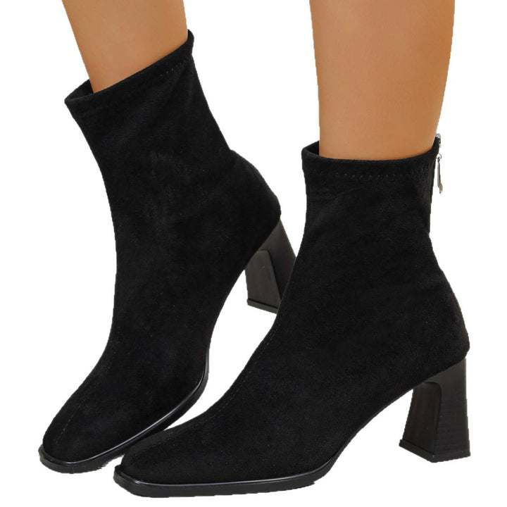 Women’s suede ankle boots with block heels and a zipper