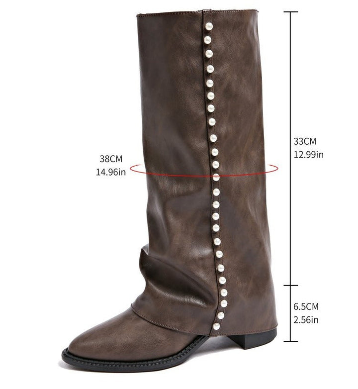 Women's boots with pearl embellishments and non-slip soles
