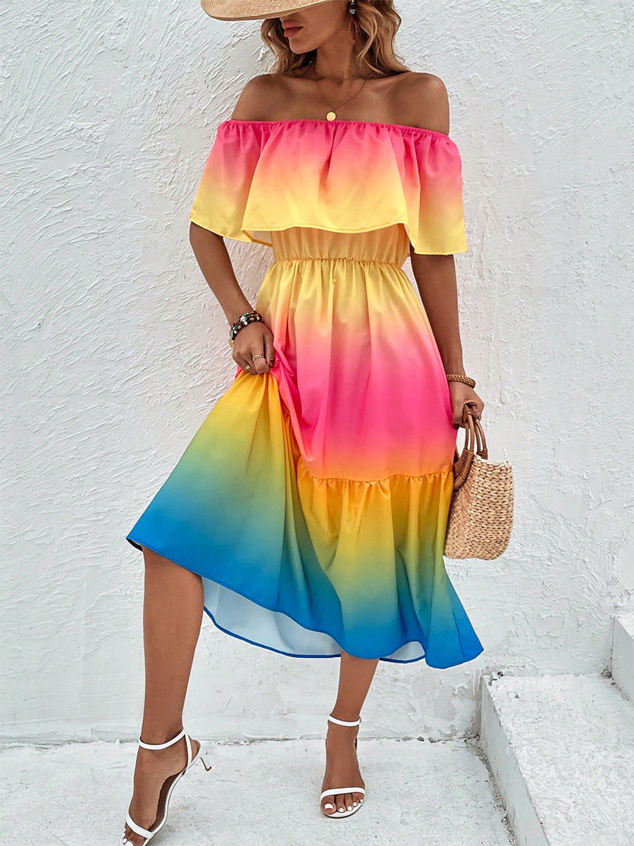 Damen Off-Shoulder Midi Kleid mit Rüsche