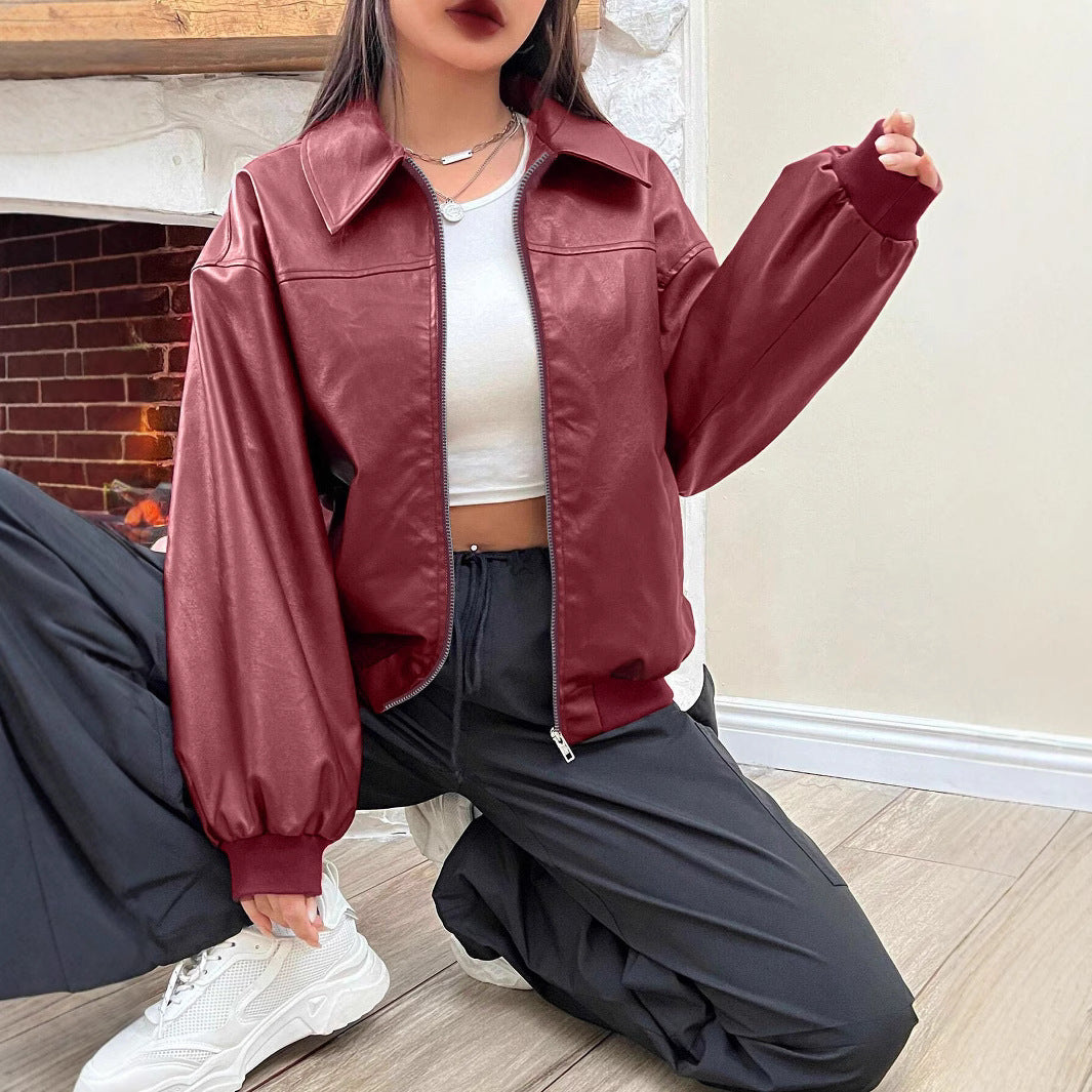 Women's bomber jacket with a classic collar and full-length zipper