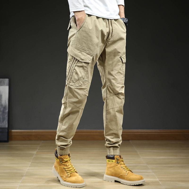 Men's cargo pants with pockets and drawstring