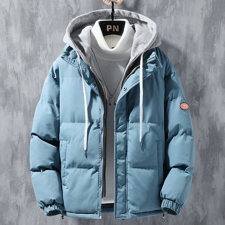 Men’s padded quilted jacket with hood and two-way zipper