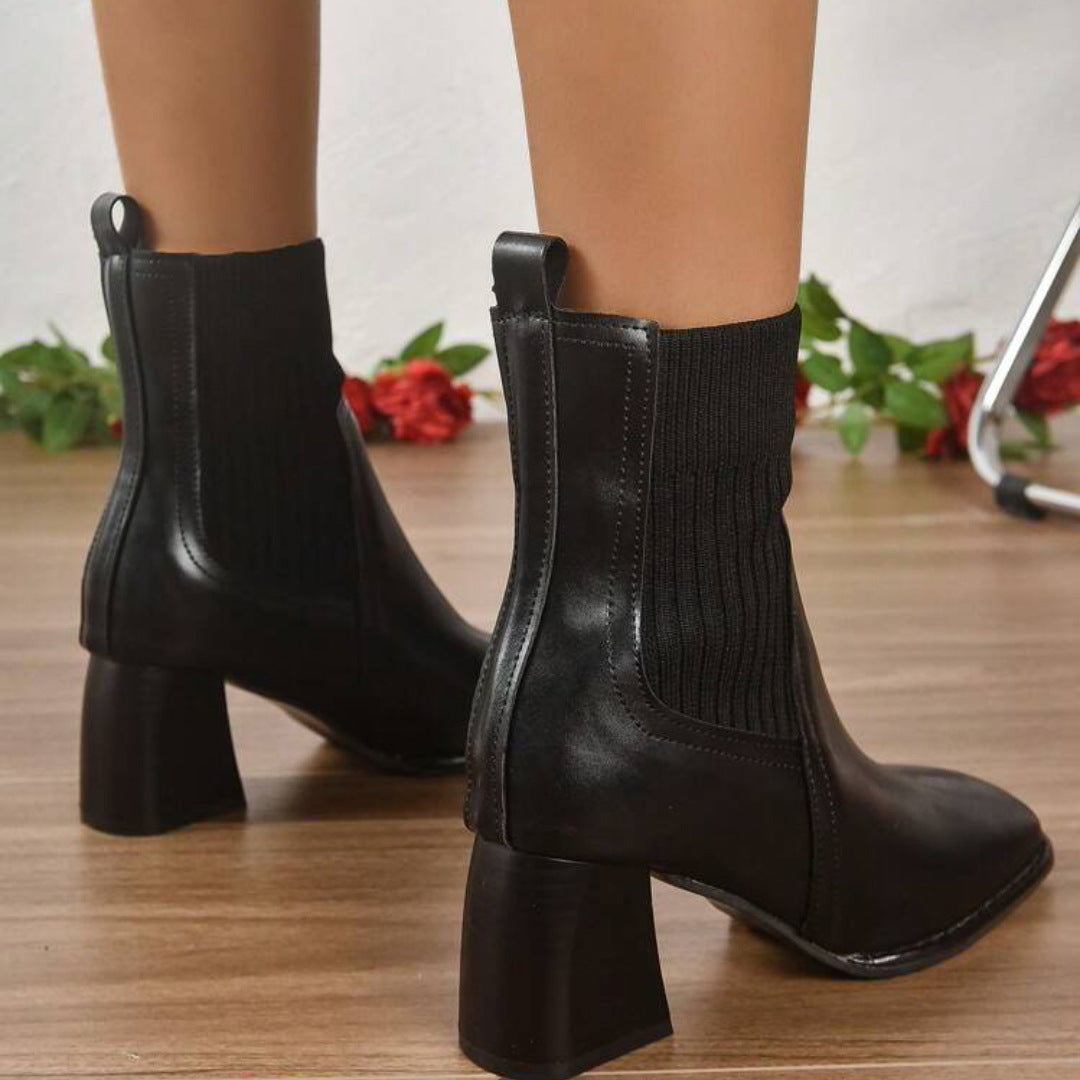 Women’s slip-on ankle boots with block heels and knitted shafts