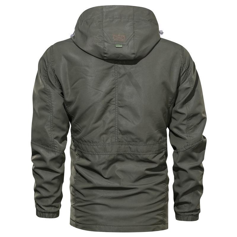 Men's field parka with hood, pockets, and drawstring
