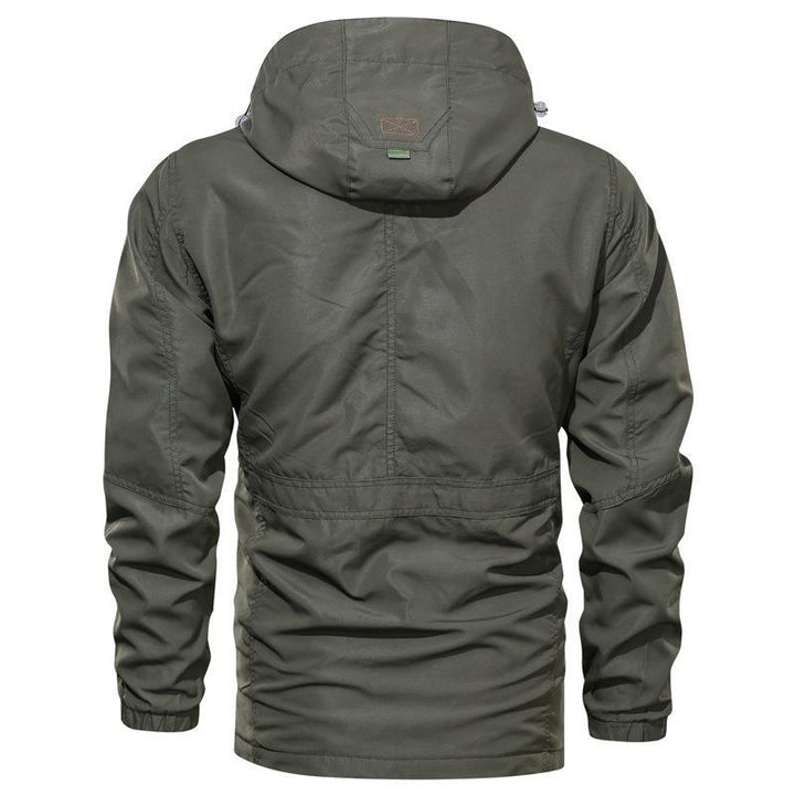 Men's field parka with hood, pockets, and drawstring