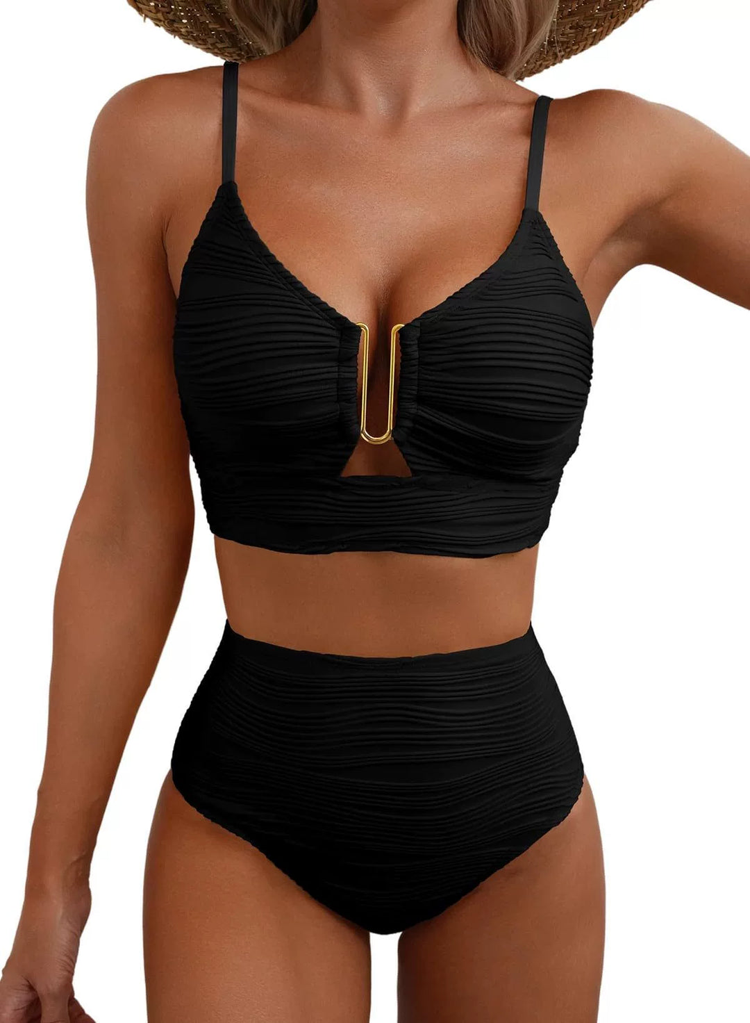 Siren | High-Waisted Bikini Set with Gold U-Link Detail