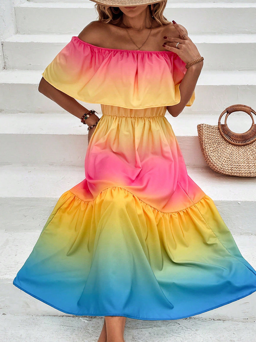 Damen Off-Shoulder Midi Kleid mit Rüsche