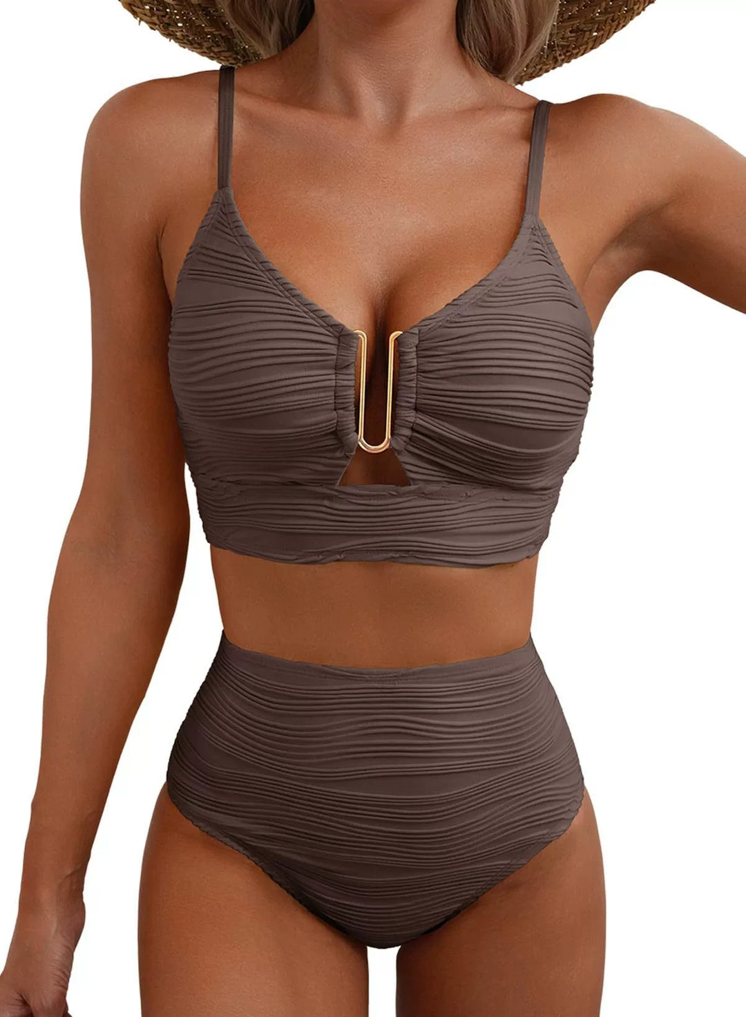 Siren | High-Waisted Bikini Set with Gold U-Link Detail
