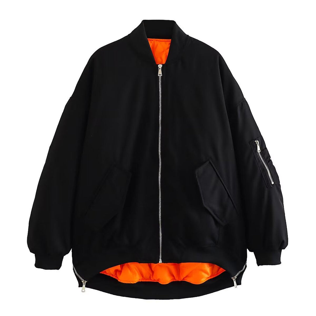 Women's Oversized Bomber Jacket with Pockets