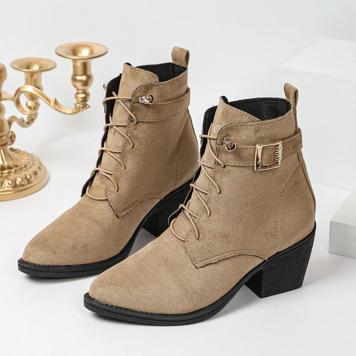 Women’s lace-up ankle boots with block heels and high comfort