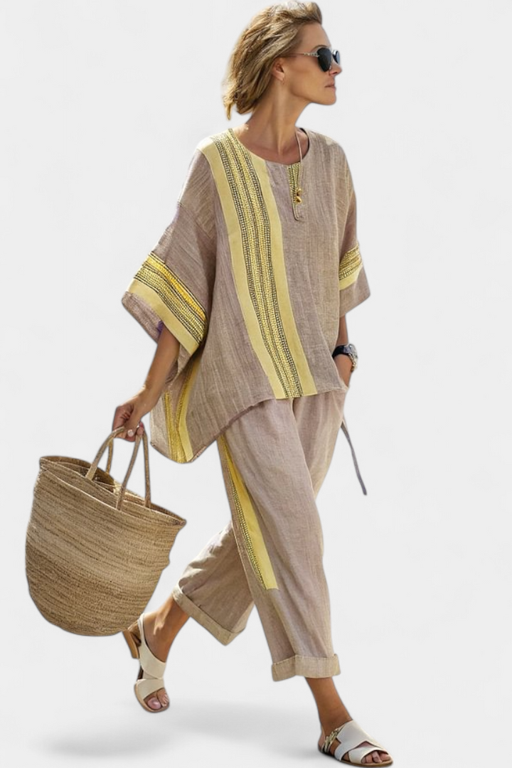 Daniela - top elegant lavender and mustard yellow striped trousers